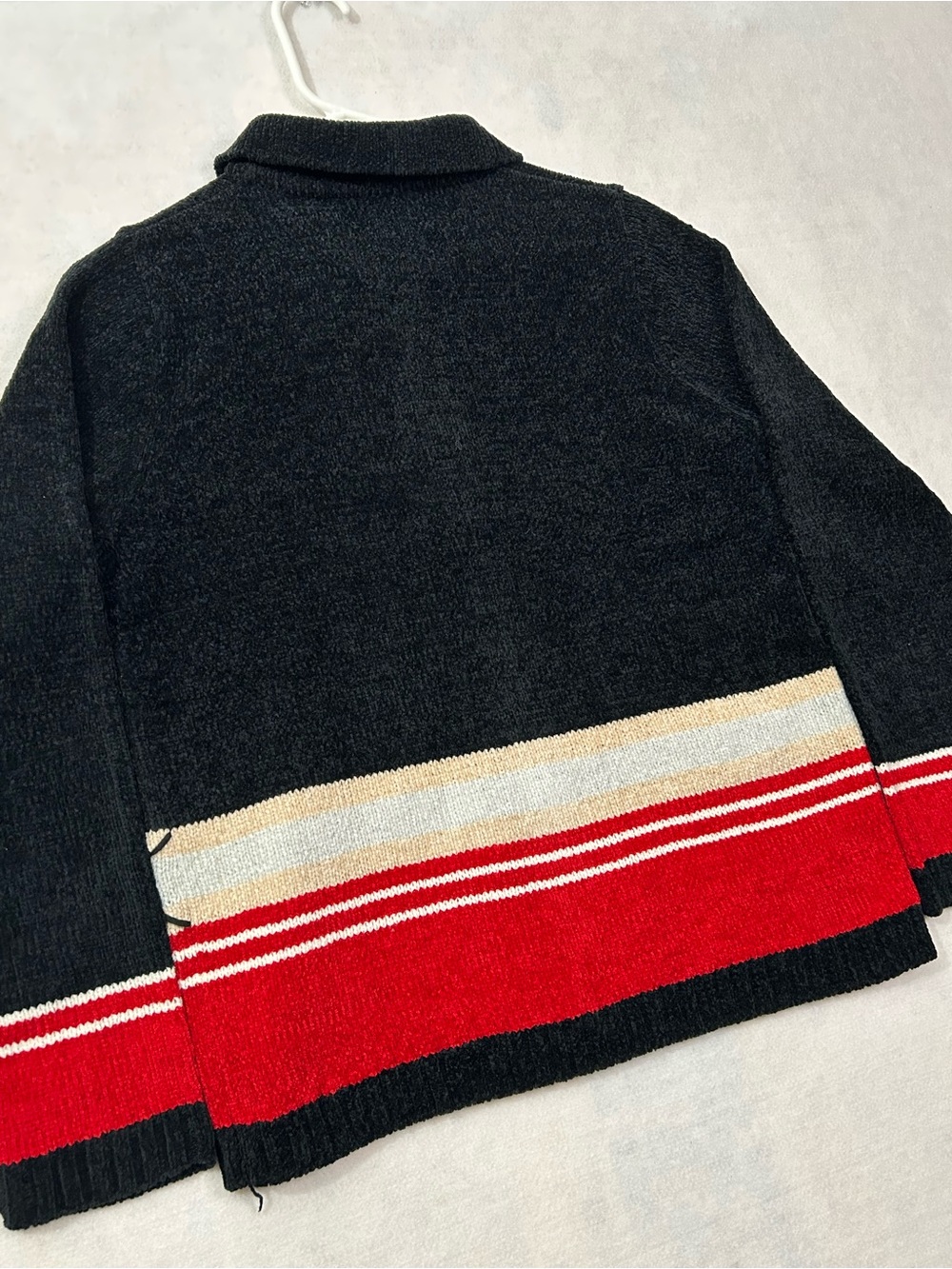 Sag Harbor Cardigan Y2K Retro Soft Black Red Full Zip Chenille Coastal Grandma - Picture 5 of 9